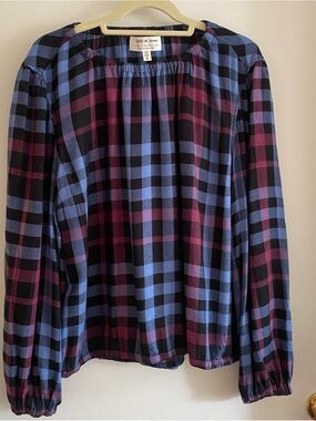 Anthropologie cloth & stone Plaid Blouse in Blue and Burgundy XL